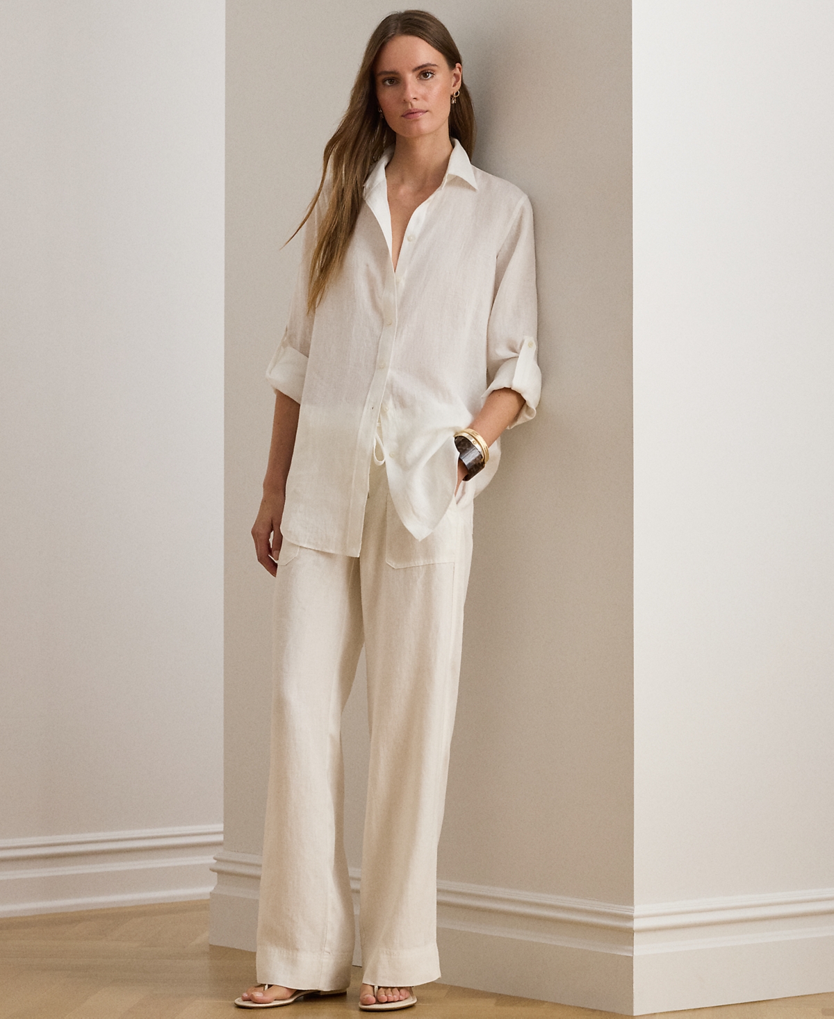 Lauren Ralph Petite 100% Linen Relaxed-Fit Shirt