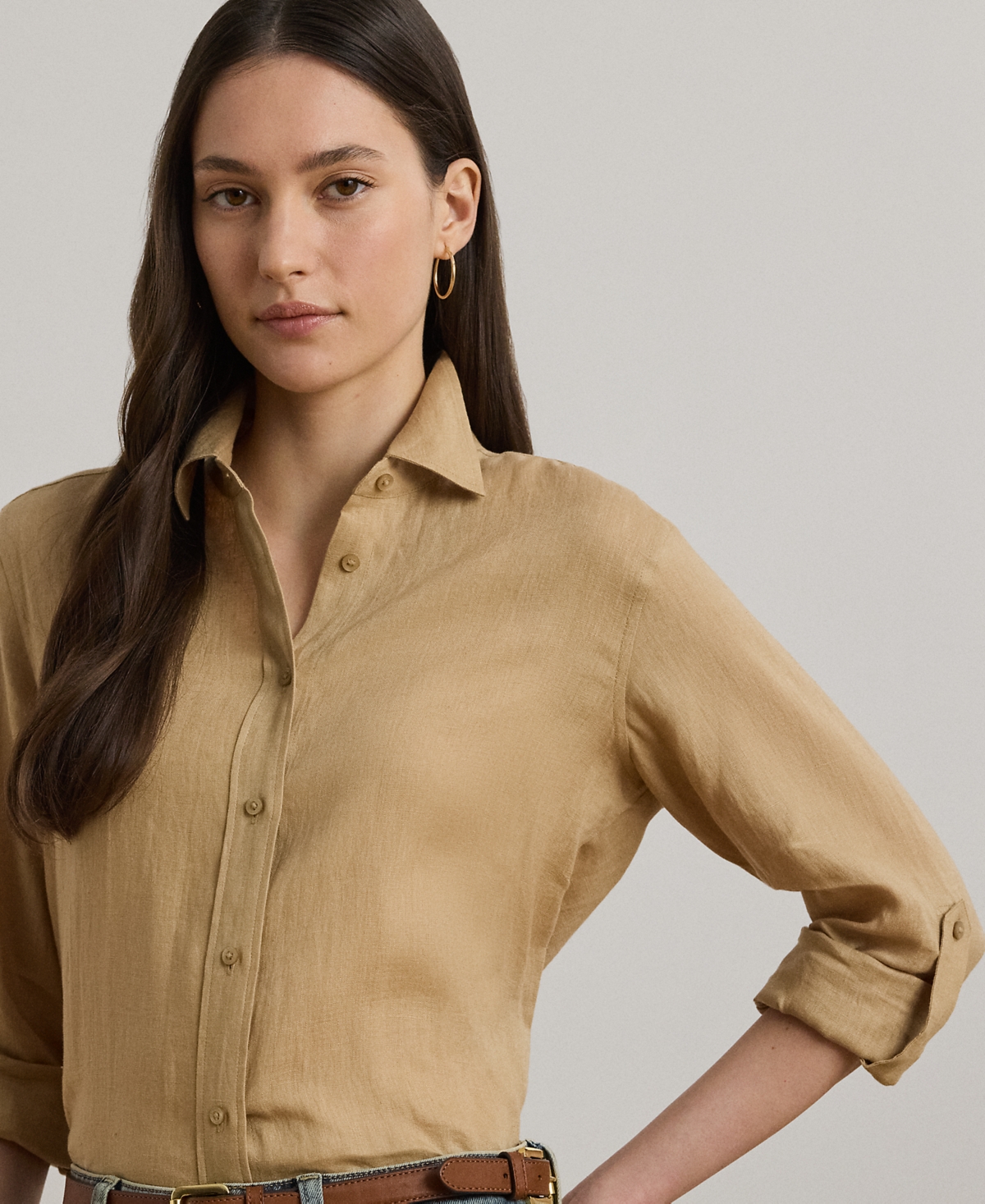 Lauren Ralph Petite 100% Linen Relaxed-Fit Shirt