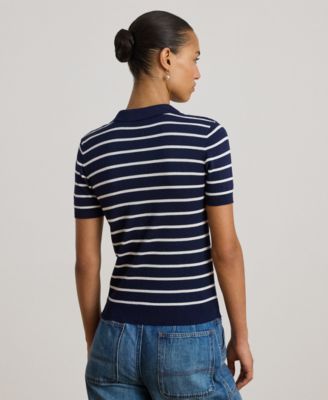 Petite Striped Short-Sleeve Polo Sweater