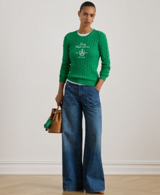 Petite Embroidered-Crest Crew Neck Sweater