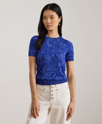 Petite Paisley Short-Sleeve Sweater