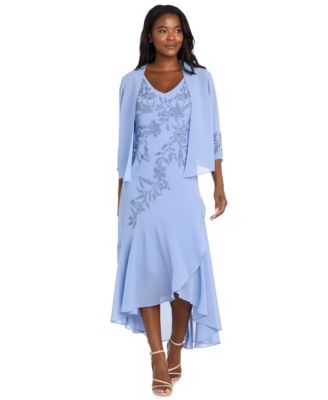 Petite Georgette Tea-Length V-Neck Dress with Removable Jacket