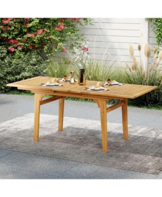Expandable Outdoor Dining Table 55"-71" Acacia Wood Patio Table for 6-8 Person