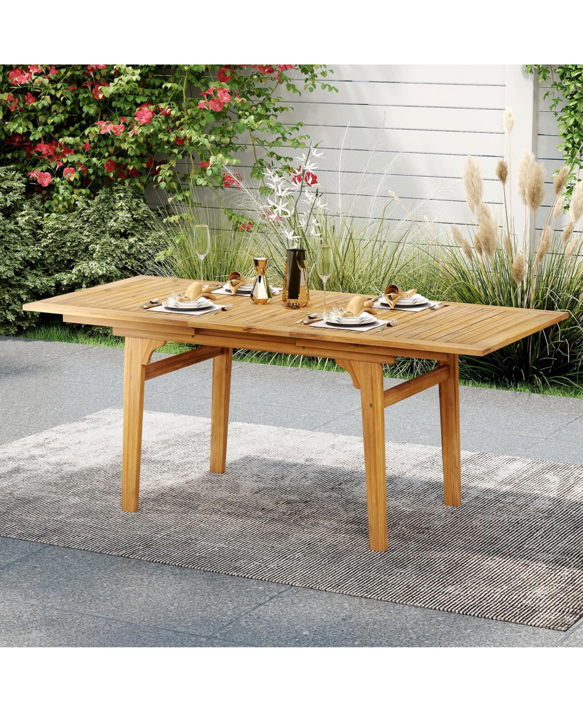 Costway Expandable Outdoor Dining Table 55"-71" Acacia Wood Patio Table for 6-8 Person