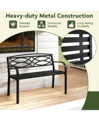 Outdoor Bench 45.5" Patio Garden Bench with Backrest Curved Armrests for Backyard