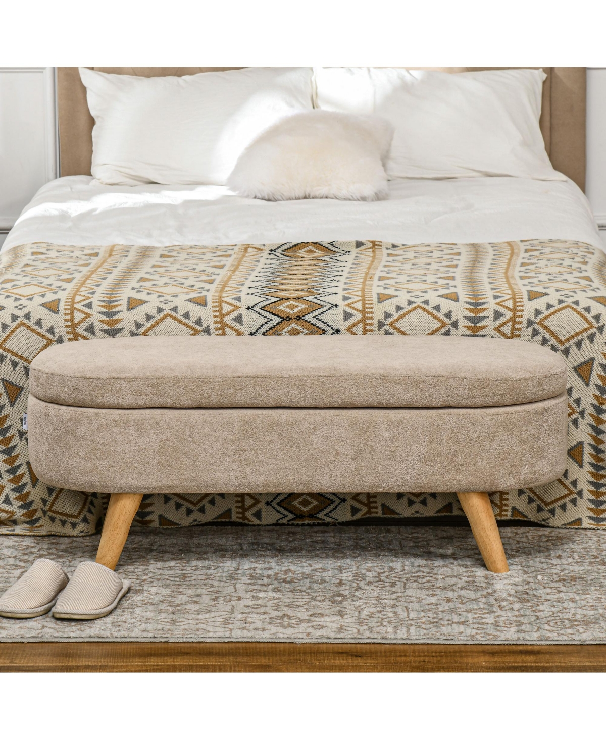 Homcom Storage Ottoman Bench, 43.3" Upholste End of Bed Bench,