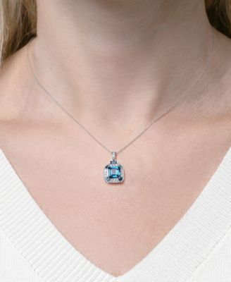 Lab Grown White Sapphire (2-5/8 ct. t.w.) and London Blue Topaz (2-5/8 ct. t.w.) Square Pendant Necklace in Sterling Silver