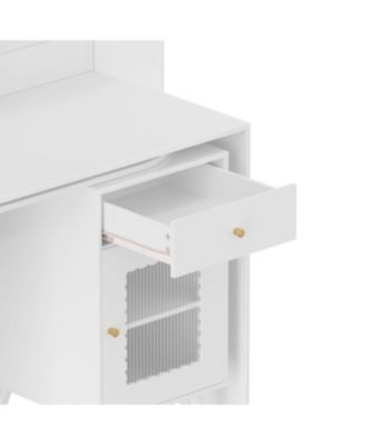 Computer Desk with Rotating Desktop, Storage Drawer & Cabinets