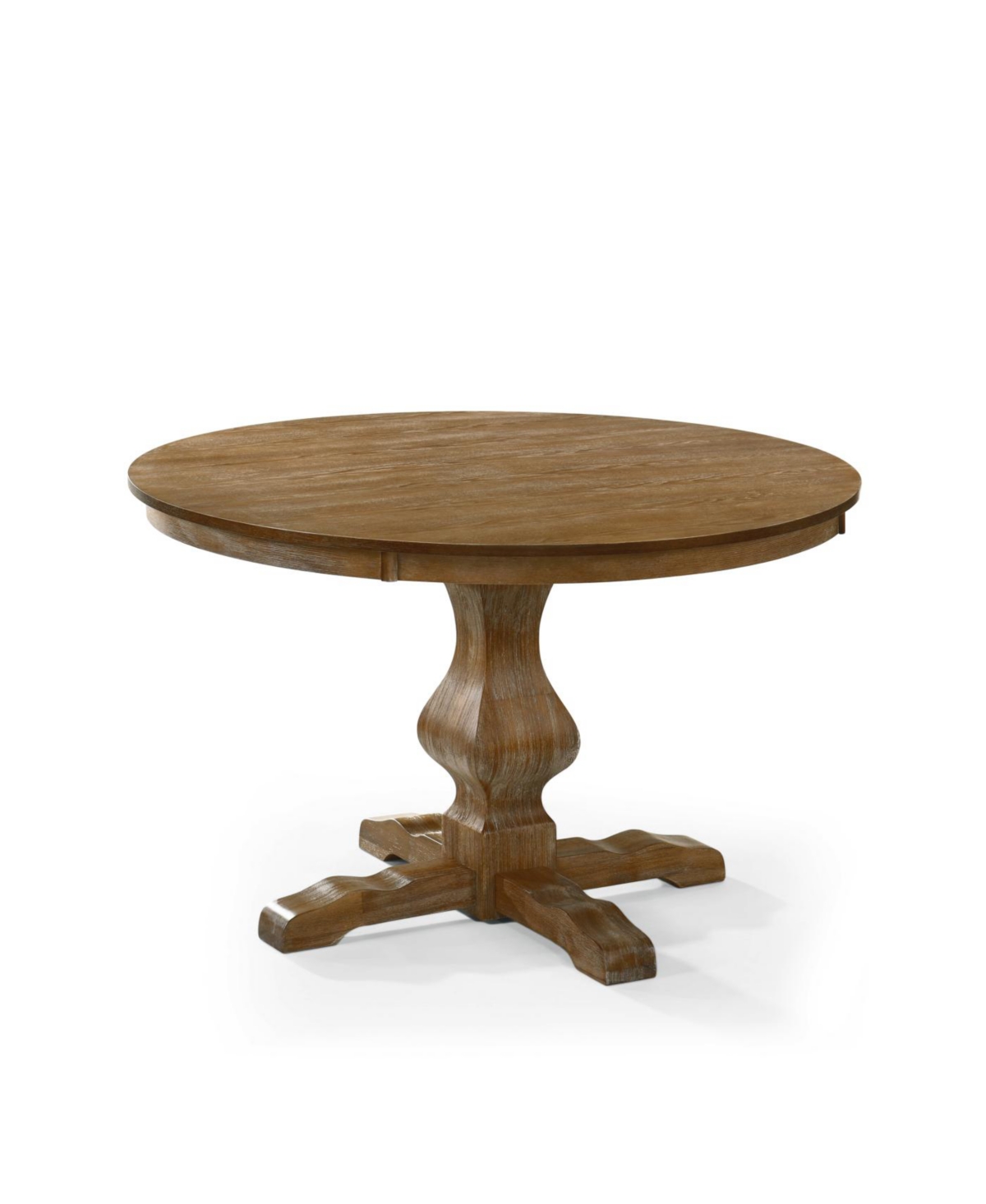 Streamdale Furniture Rustic Wire-Brushed Round Dining Table with Pedestal Base - Natural