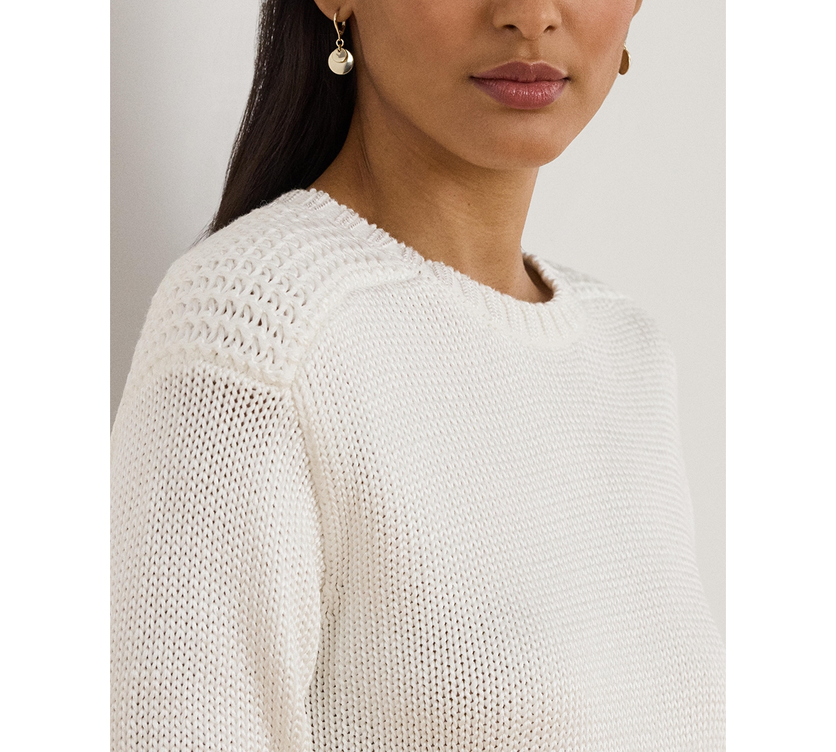 Lauren Ralph Women's Crewneck Stitch Detailing Sweater