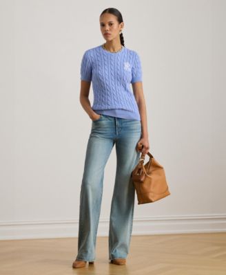 Women's Cable-Knit Short-Sleeve Embroidered Sweater