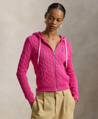 Women's Cable-Knit Cotton Full-Zip Hoodie Sweater