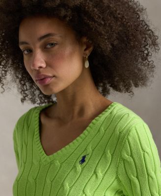 Women's Cable-Knit Cotton V-Neck Sweater