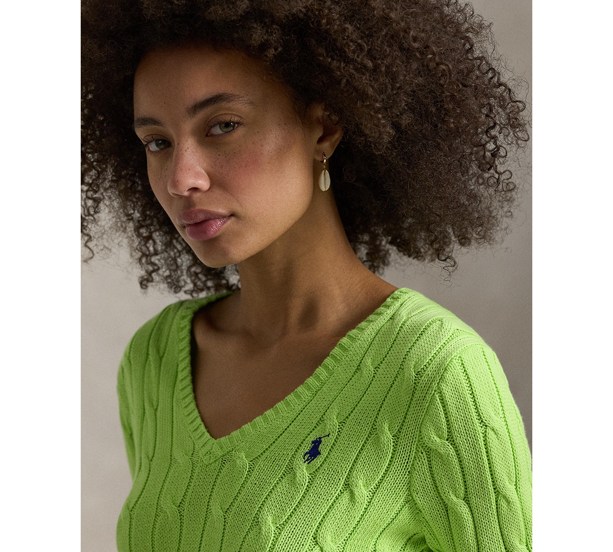 Polo Ralph Lauren Women's Cable-Knit Cotton V-Neck Sweater