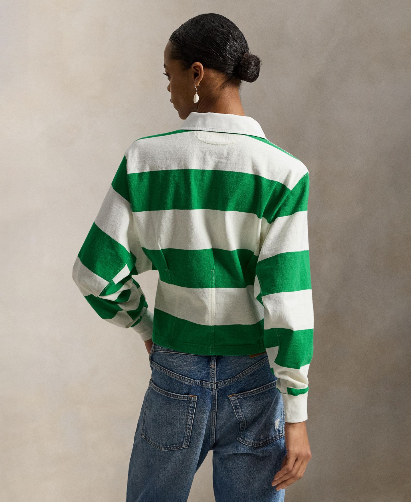Женская рубашка Polo Ralph Lauren Wide Stripe Rugby Shirt, цвет: Зелёный / Белый — фото 4