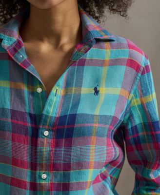 Women's Classic Fit Plaid Point Collar Shirt