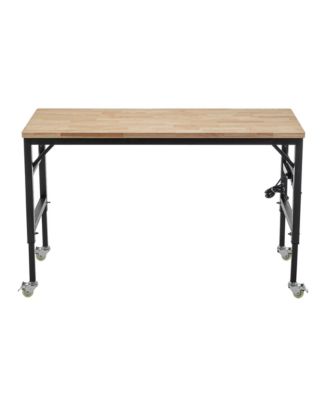 60" Adjustable Rubber Wood Workbench with Power Outlets & Wheels, 2000 LBS Load Capacity