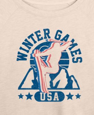 Plus Size Winter Games Skiing Word Art Long sleeve T-shirt
