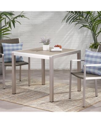 Outdoor Dining Table: Square Gray Faux Wood, 35"