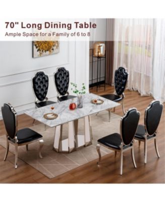 Marble Dining Table for 6, 70" Faux Marble Rectangle Table with Stainless Steel Base (Silver, Grey