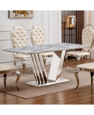 Marble Dining Table for 6, 70" Faux Marble Rectangle Table with Stainless Steel Base