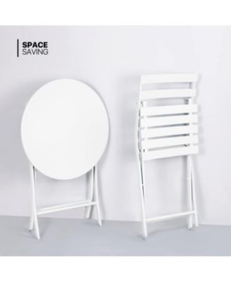 3-Piece Folding Patio Bistro Set, White Outdoor Metal Round Table and Chairs for Porch, Yard, Balcony, and Garden