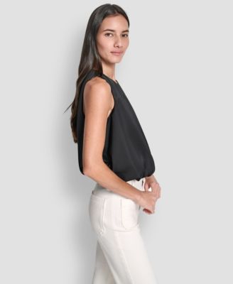 Women's Sleeveless Rhinestone Button Bubble Top