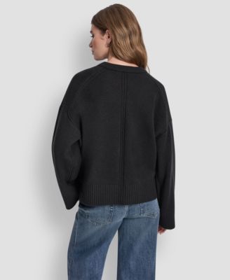 Women's Long Sleeve Bell Sleeve Relaxed Crew Neck Sweater
