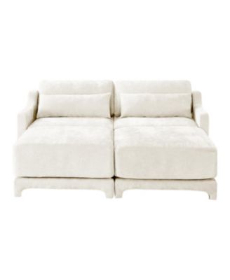 Chenille 2-Seater Sofa w/ Ottomans & Pillows