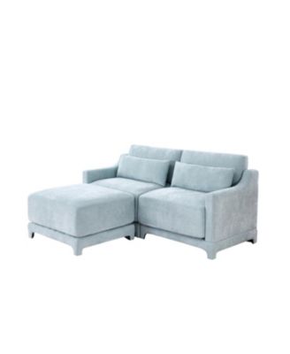 Chenille 2-Seater Sofa w/ Ottoman & Pillows - Sky Blue