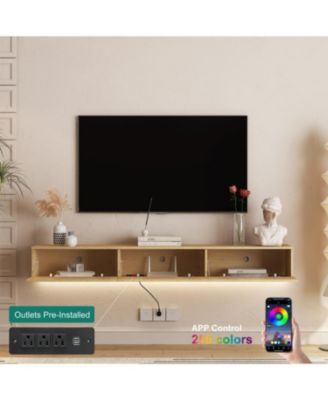 Floating TV Stand w/ LEDs, 69" Modern Entertainment Center for 55-65" TVs