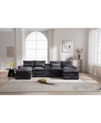 Streamdale Modern U-Shaped Sofa with Console, Cupholders & USB, Gray