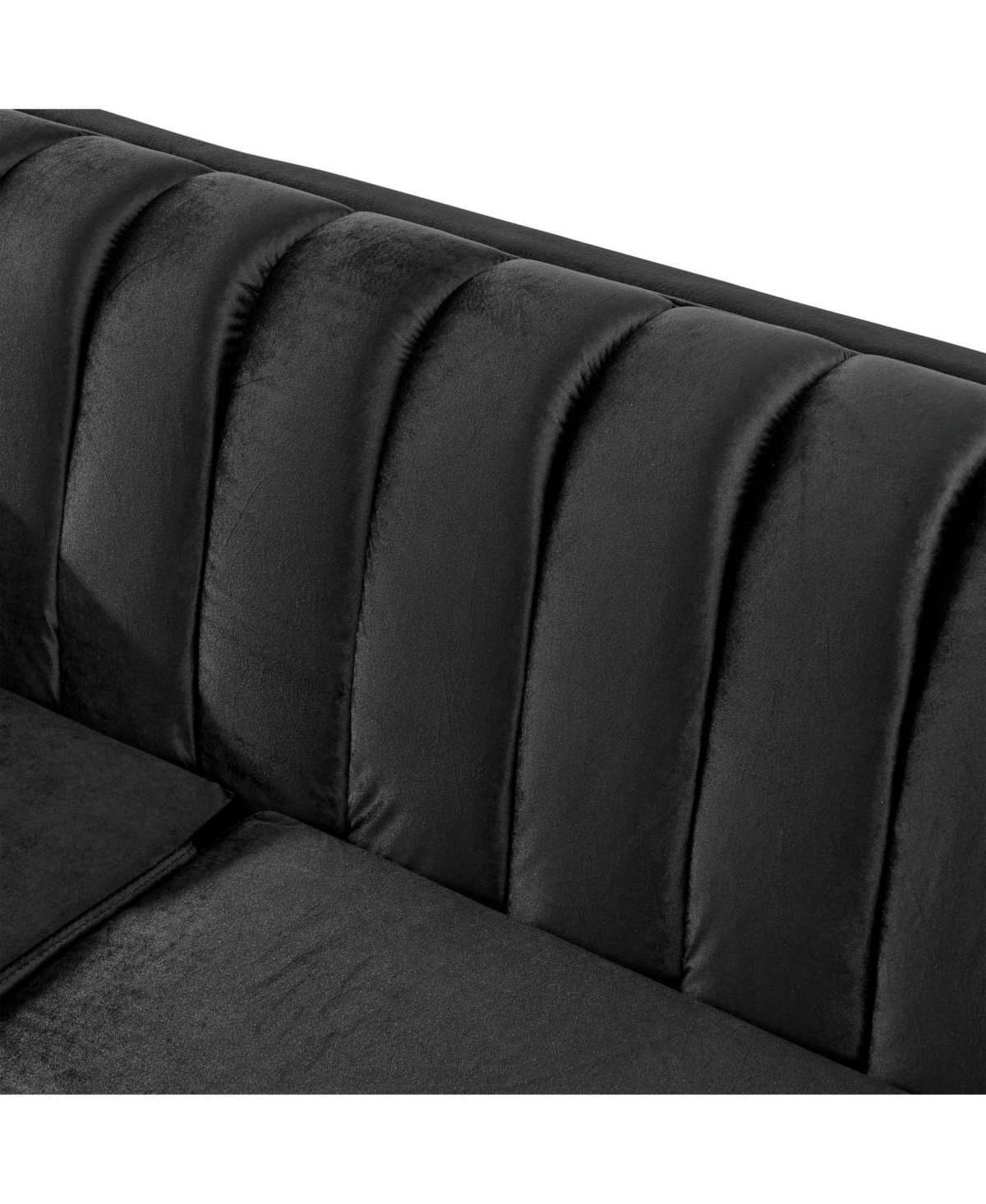 Streamdale Furniture Streamdale Velvet Sofa Set: Gold Trim, Embroidered, Mid-Century Modern, Black