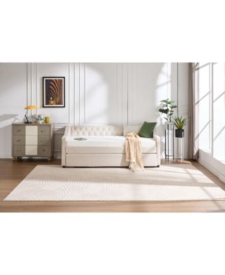Twin Upholstered Daybed with Trundle, USB, Pockets, Velvet, Button Tufted