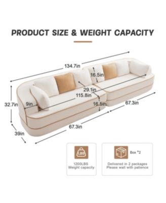 135" Teddy Fabric No Assembly 32D High Density Sponge Boneless Sofa, White