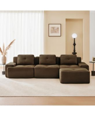 Modern L-Shaped Corduroy Sectional Sofa with Movable Ottoman