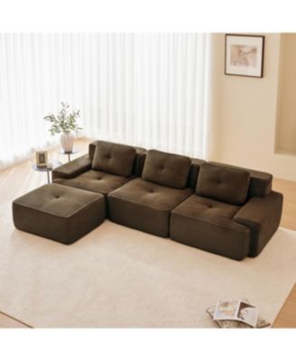 Modern L-Shaped Corduroy Sectional Sofa with Movable Ottoman