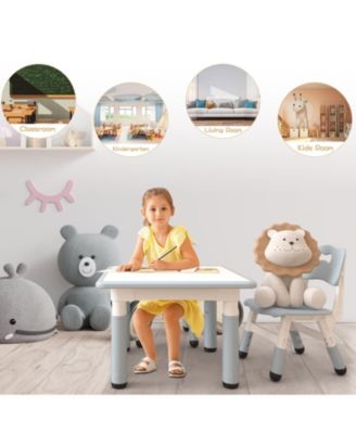 Kids Table and 2 Chairs Set, Height Adjustable Toddler Activity Table with Graffiti Desktop for Home, Daycare, Preschool