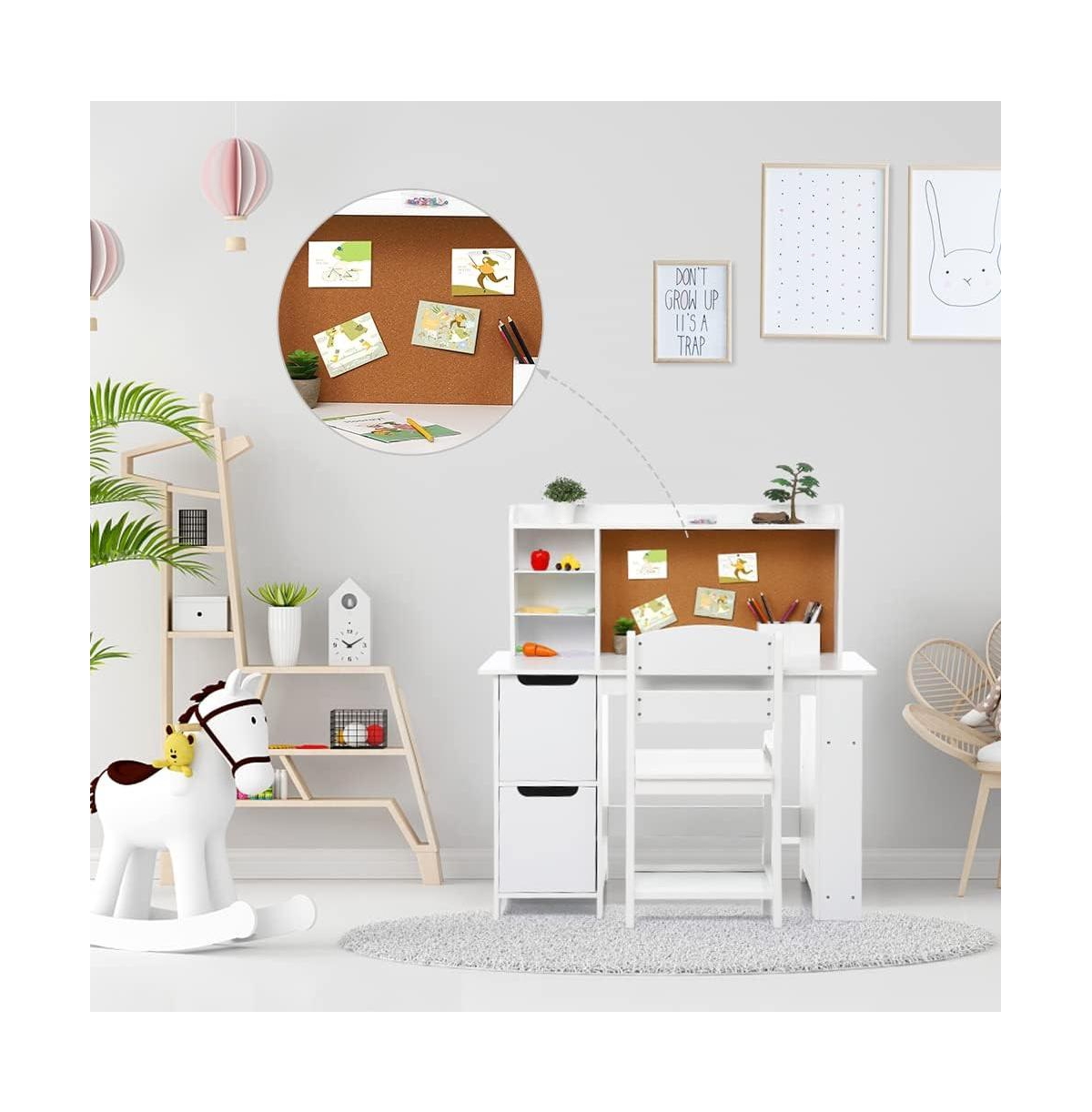 Gaomon Kids Study Desk and Chair Set, Wooden Desk with Bookshelf, Bulletin Board and Storage for Home or School