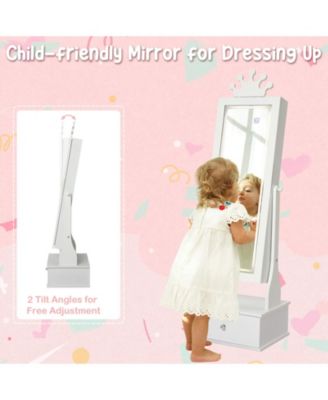 Kids Jewelry Armoire with LED Light, Freestanding Organizer with Mirror & 3 Drawers