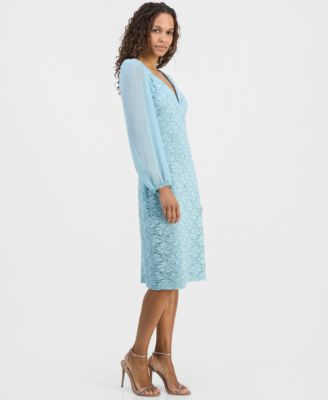 Petite Sequined Lace Blouson-Sleeve Dress