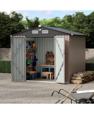 6x8FT Metal Outdoor Storage Shed, Garden Tool Shed Kit with Solar Light, Lockable Door & Air Vent for Backyard