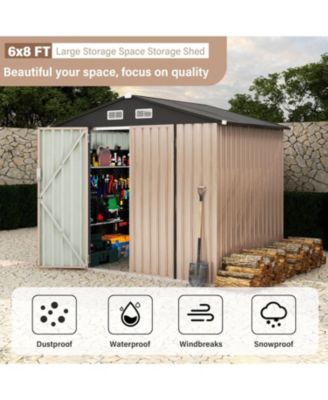 6x8x6.4FT Outdoor Storage Shed, Large Metal Garden Tool Shed with Lockable Doors & Air Vents for Backyard and Patio