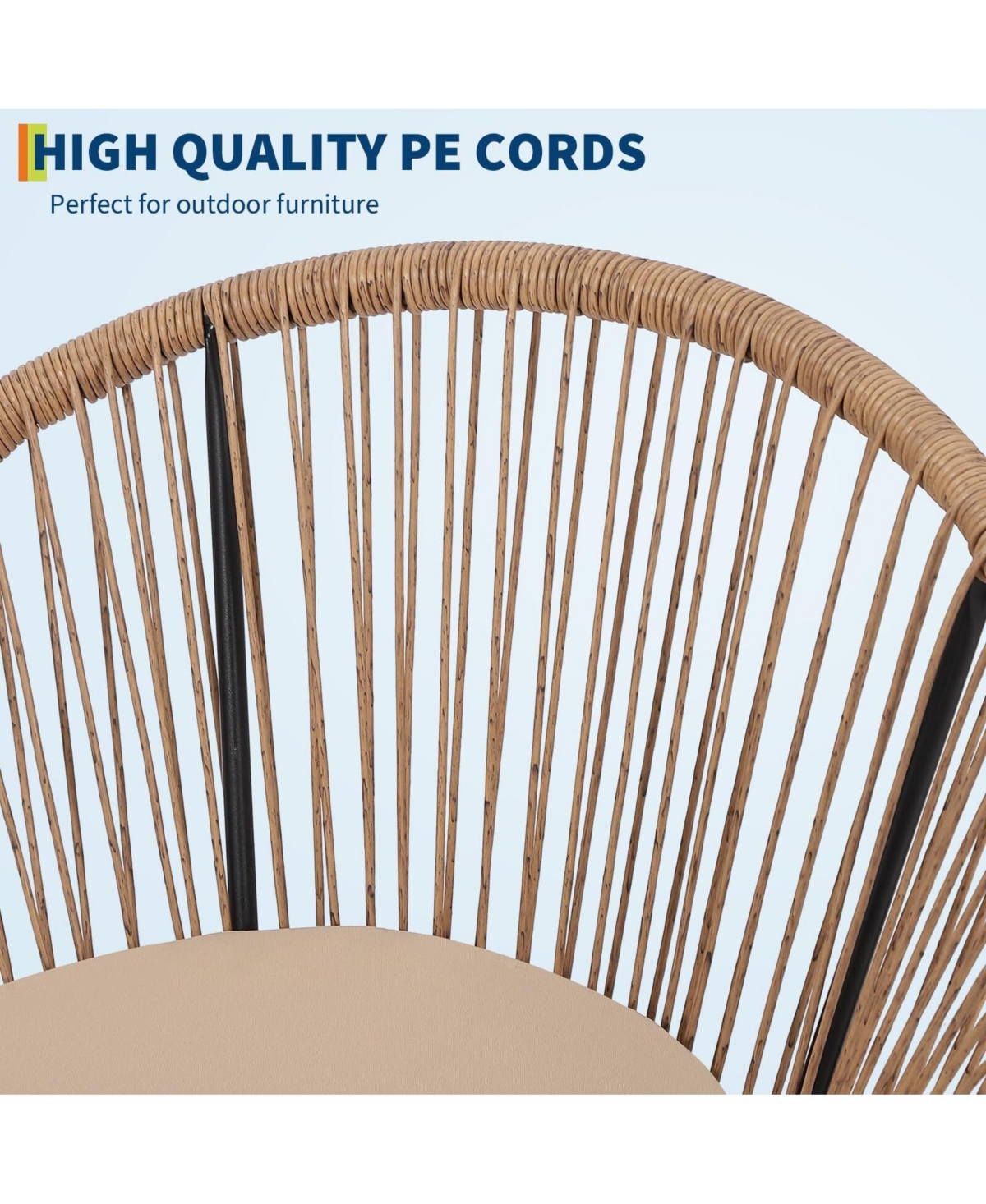 Gaomon 3-Piece Outdoor Bistro Set, Acapulco Chairs with Cushions & Glass Top Side Table, All-Weather Patio Conversation Set