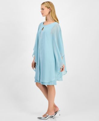 Women's Embellished Keyhole Chiffon Overlay Sheath Dress
