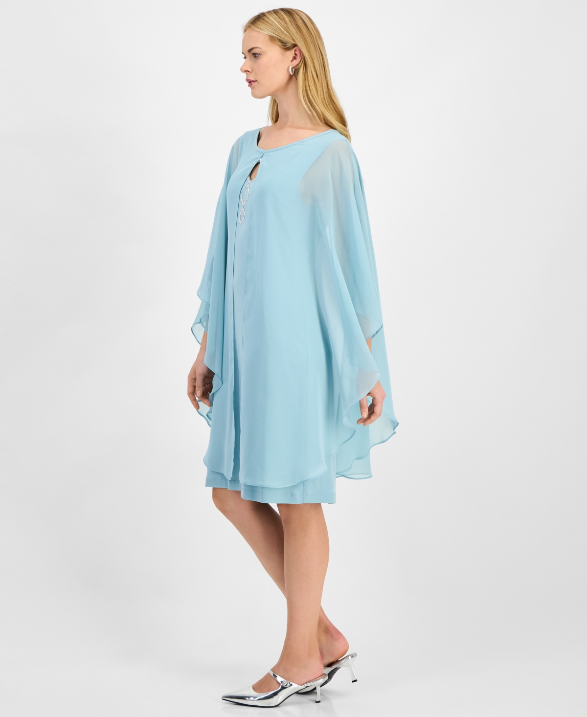 Connected Women's Embellished Keyhole Chiffon Overlay Sheath Dress