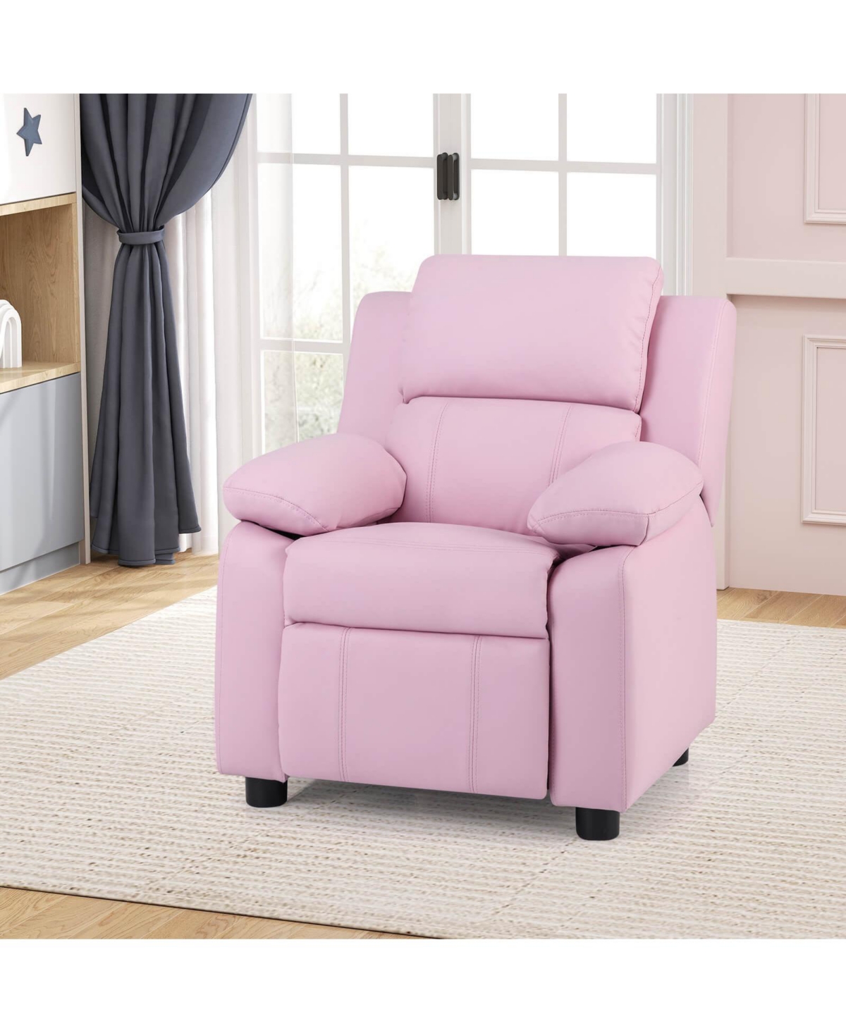 Costway Deluxe Padded Kids Sofa Armchair Recliner Headrest Children w Storage Arms