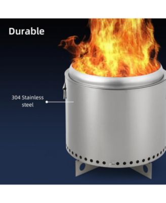16.5" Portable Smokeless Fire Pit, Stainless Steel Bonfire for Backyard, Patio, Camping & Garden