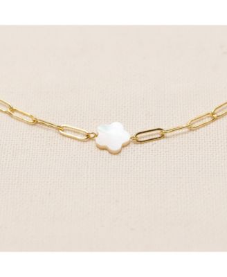18K Gold Plated Chain with Flower Shap of a Mother of Pearl Charm - Fafa Necklace 17" For Women