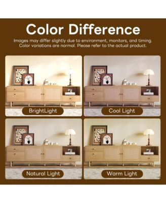 TV Stand for 65 to 85 Inch TV with Open Storage and Drawers, Modern Wood Media Console with Real Rattan